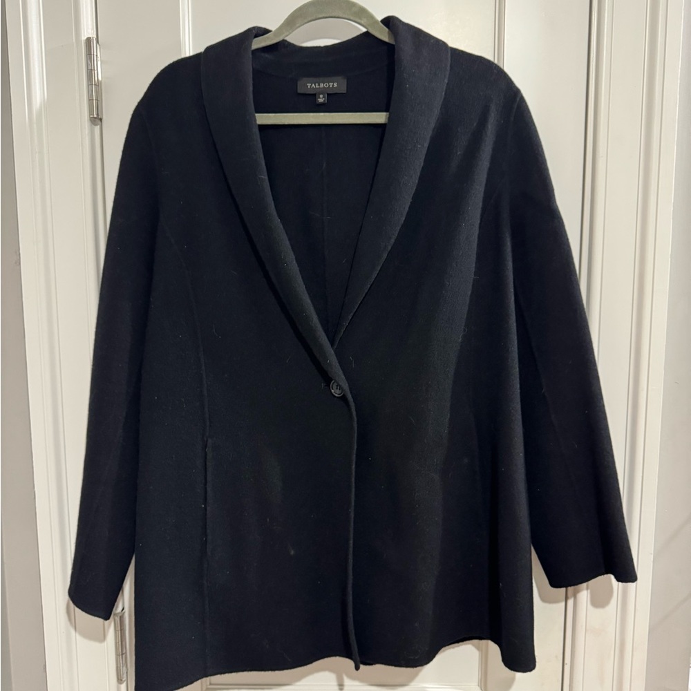 Talbots Black Wool Blend Coat – Women’s Size 12 – Classic Single Button